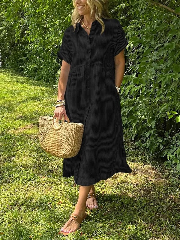 Gestreiftes Midi-Hemdblusenkleid für Damen
