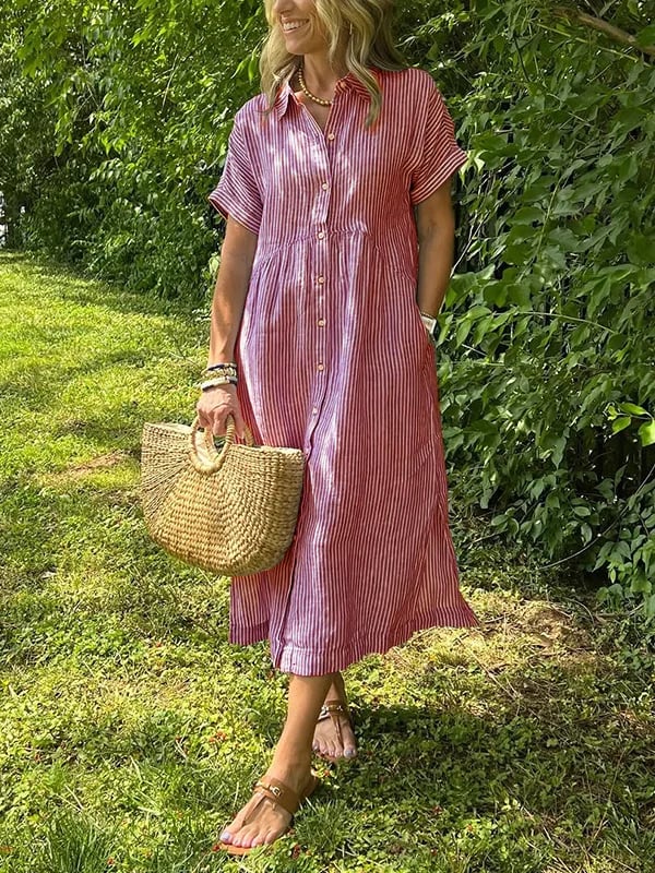 Gestreiftes Midi-Hemdblusenkleid für Damen