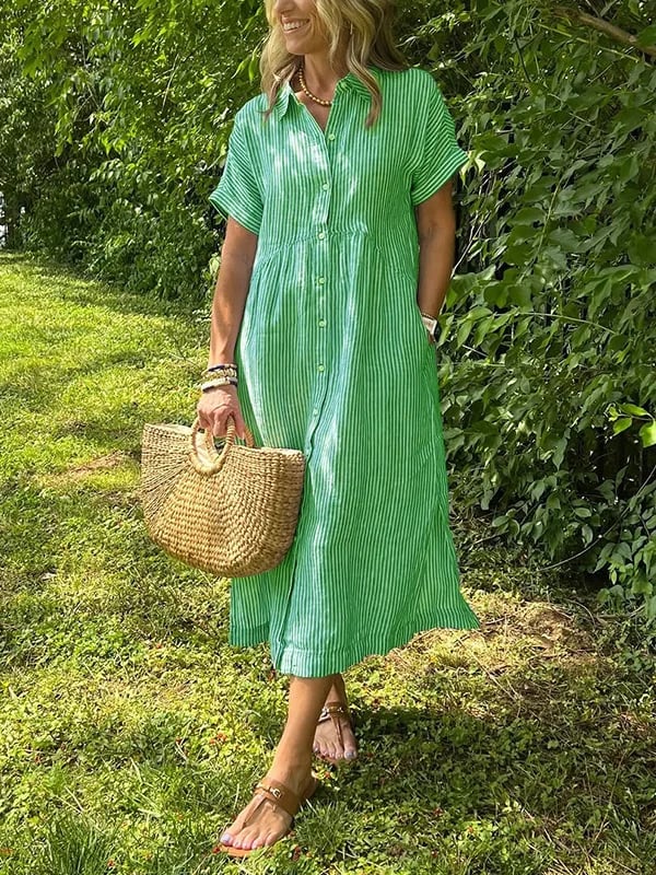 Gestreiftes Midi-Hemdblusenkleid für Damen