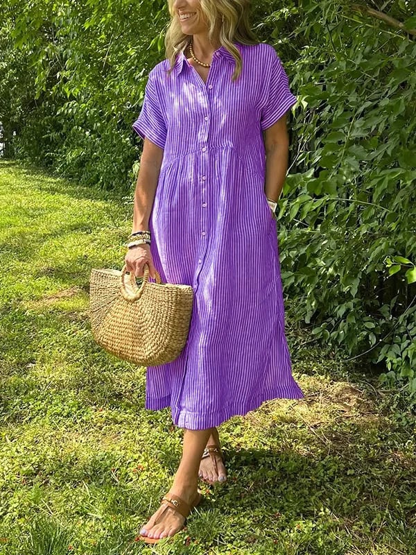 Gestreiftes Midi-Hemdblusenkleid für Damen