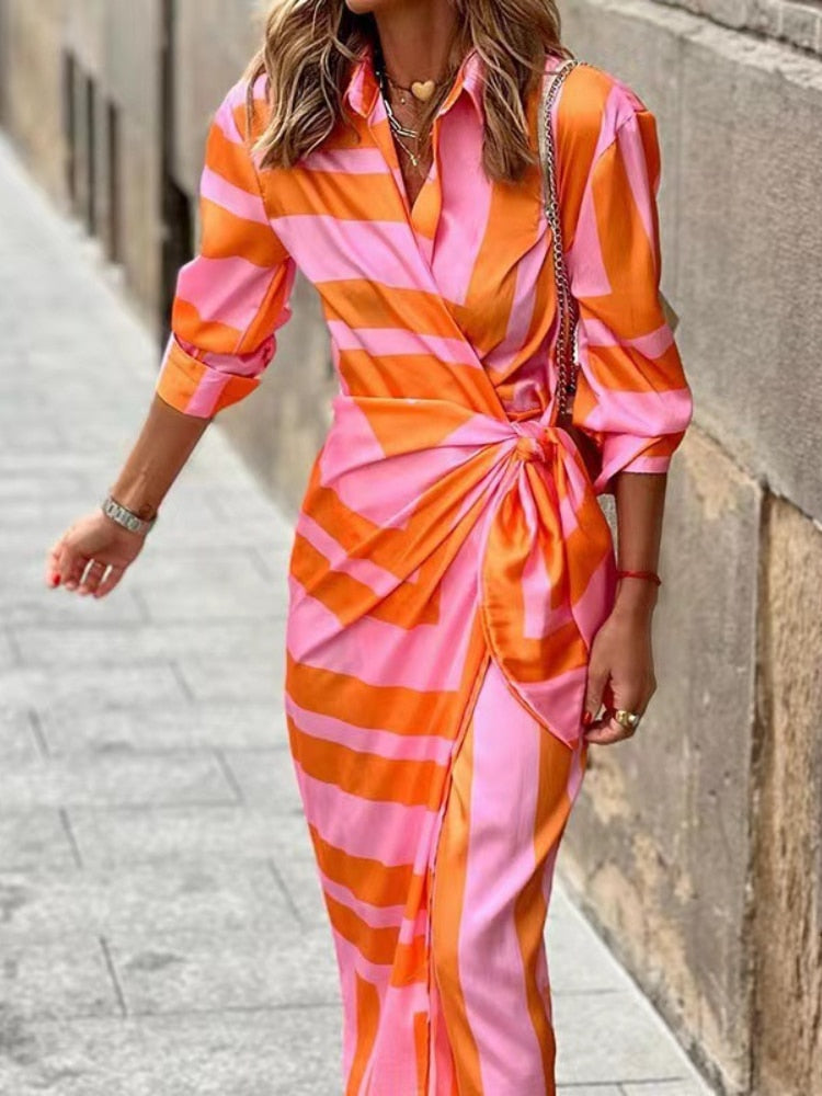 Gestreiftes Wickel-Midikleid für Damen