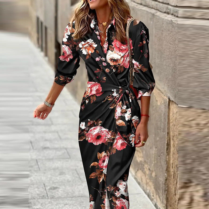 Gestreiftes Wickel-Midikleid für Damen