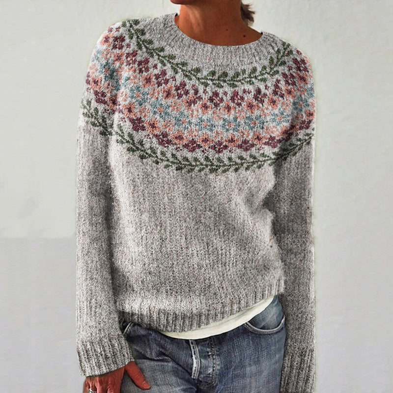 Gestrickter Damen-Strickpullover mit Rundhalsausschnitt und Fair-Isle-Muster