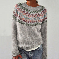 Gestrickter Damen-Strickpullover mit Rundhalsausschnitt und Fair-Isle-Muster