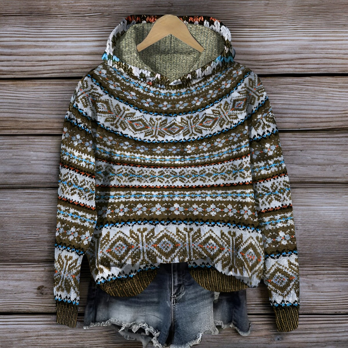 Gestrickter Island-Kapuzenpullover für den Winter