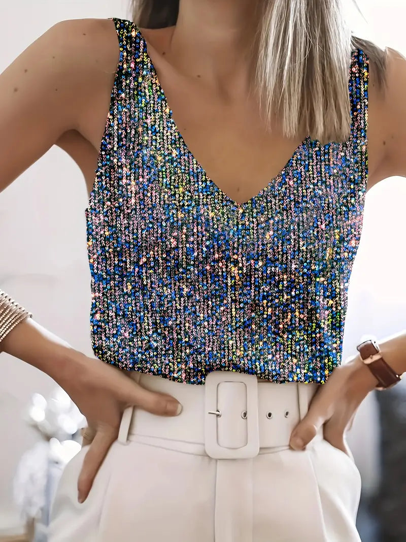 Glamouröses Paillettentop mit V-Ausschnitt