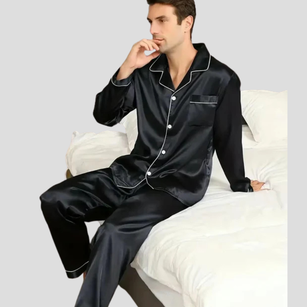 Glattes Satin-Pyjama-Set für Herren