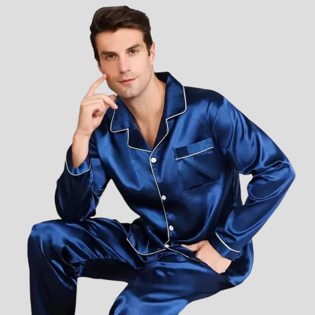 Glattes Satin-Pyjama-Set für Herren