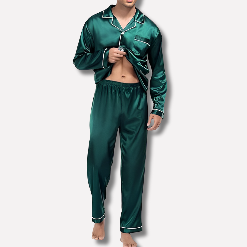 Glattes Satin-Pyjama-Set für Herren