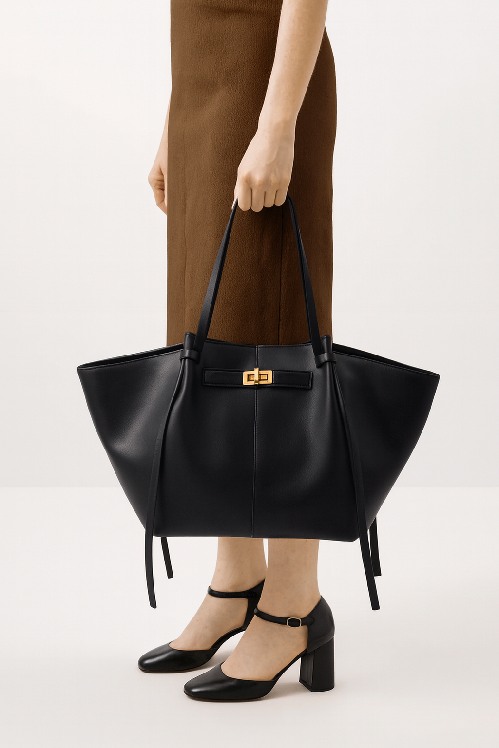 Große schwarze Handtasche aus PU-Leder Lyra