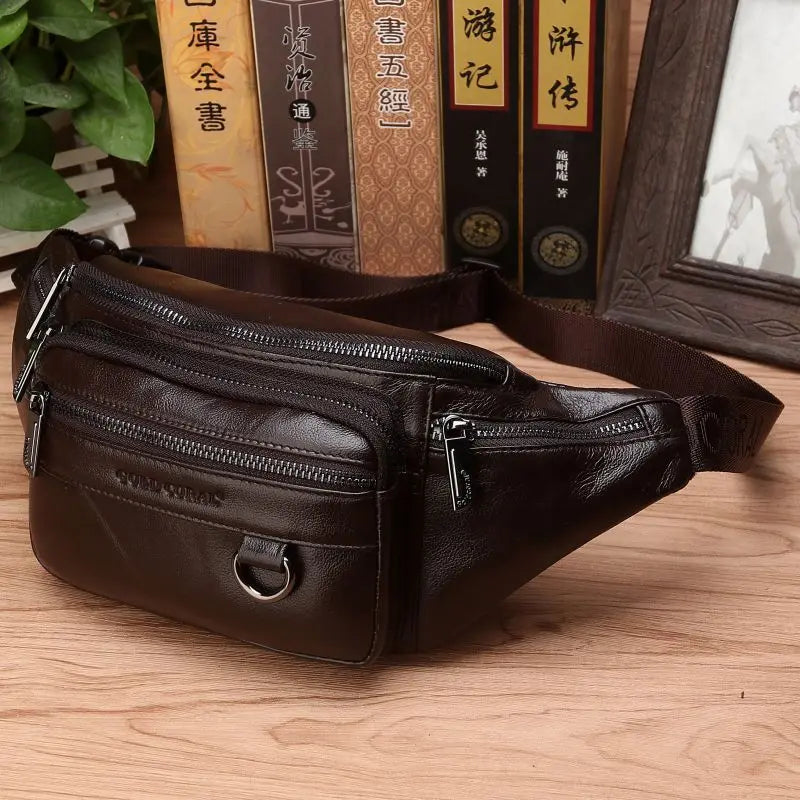 Gürteltasche aus echtem Rindsleder für Herren – Geräumige Bauchtasche, Hüft- & Crossbody-Reisetasche