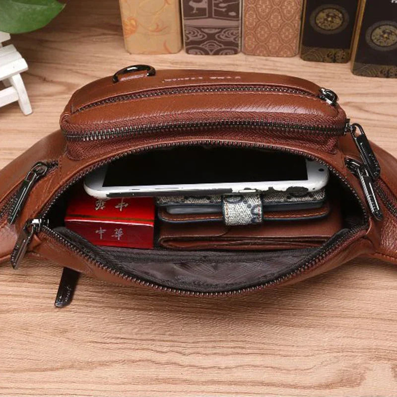 Gürteltasche aus echtem Rindsleder für Herren – Geräumige Bauchtasche, Hüft- & Crossbody-Reisetasche