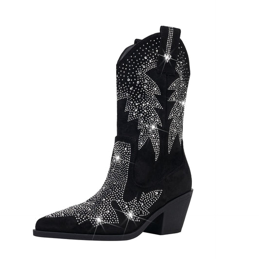 Halbhohe Damen-Cowboystiefel mit Strassbesatz