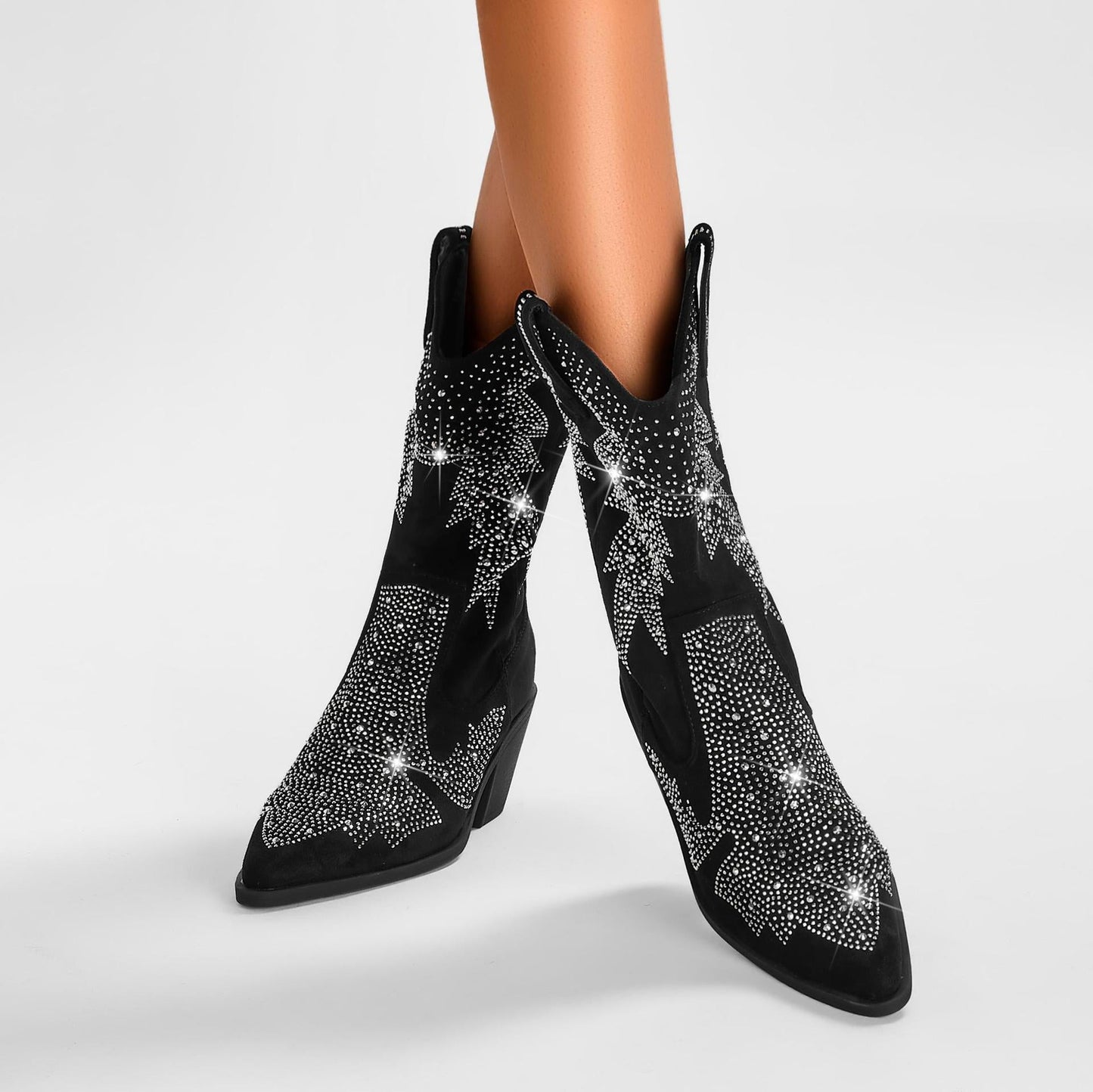 Halbhohe Damen-Cowboystiefel mit Strassbesatz