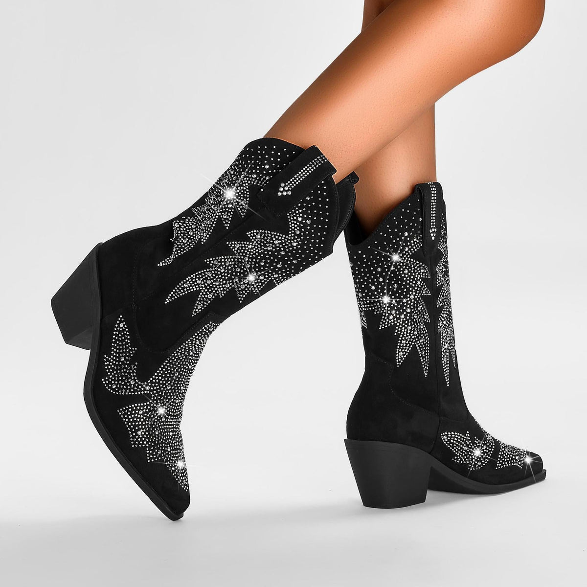 Halbhohe Damen-Cowboystiefel mit Strassbesatz