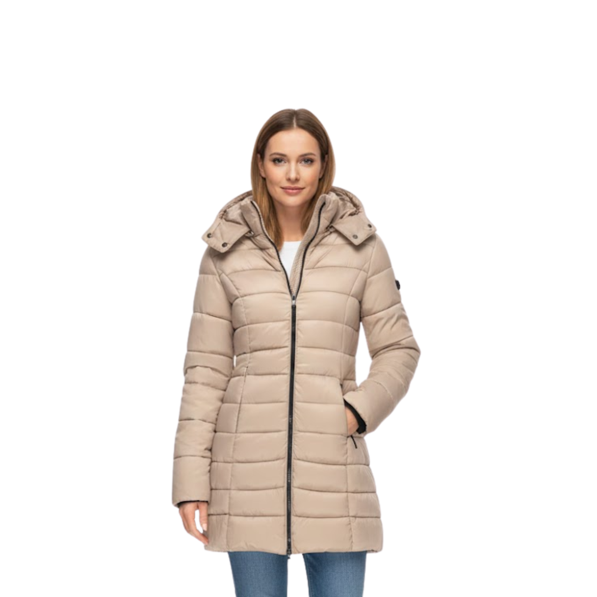 Halblanger wattierter Damen-Parka mit Kapuze – Warmer Winterparka & Steppjacke