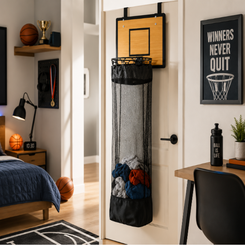 Hänge-Aufbewahrungsorganizer im Basketballkorb-Design für Wäsche und Spielzeug