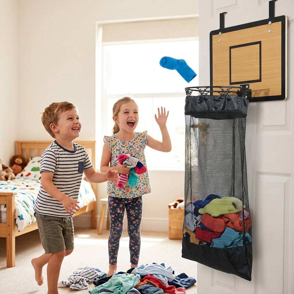 Hänge-Aufbewahrungsorganizer im Basketballkorb-Design für Wäsche und Spielzeug