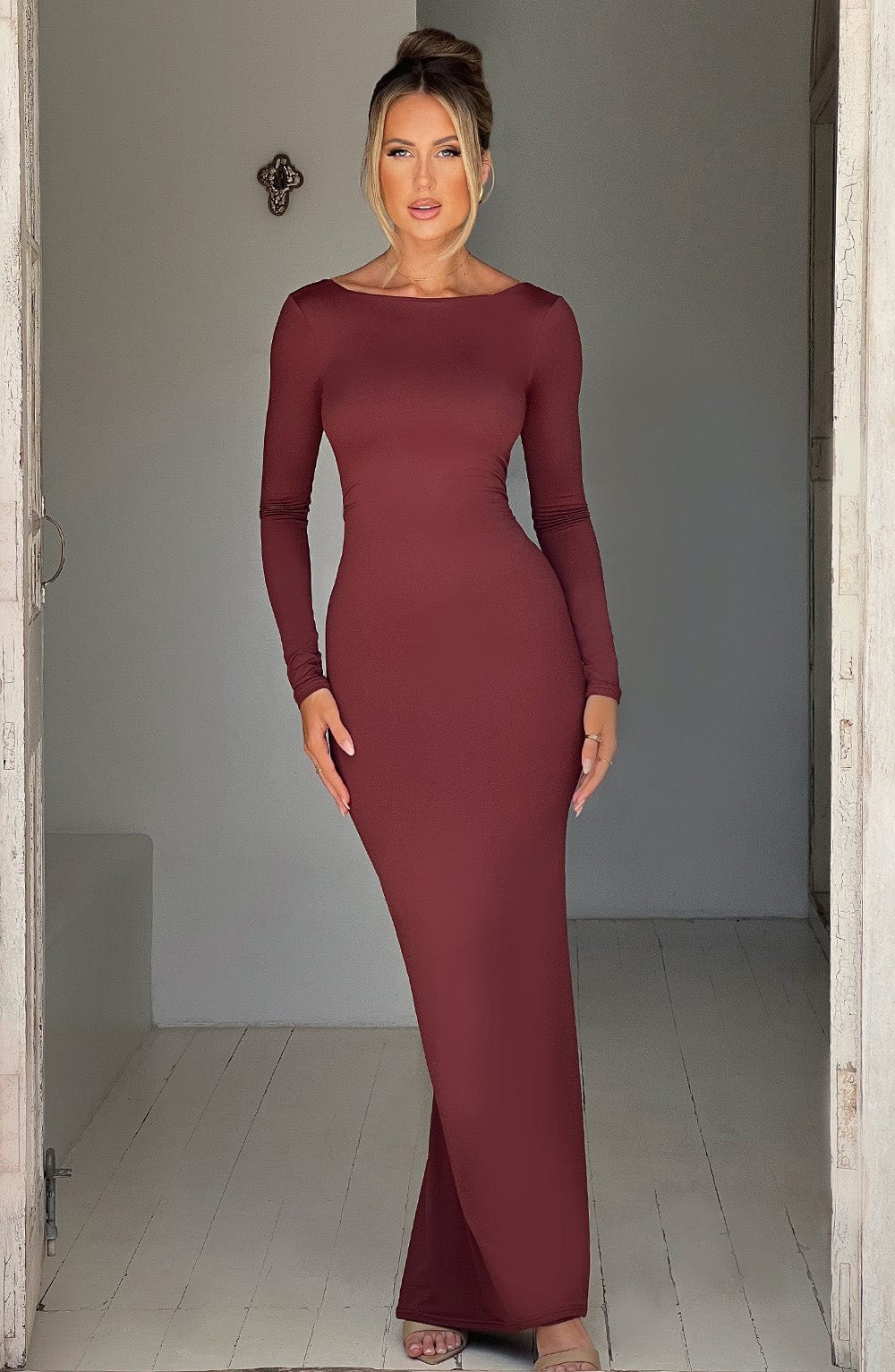 Herbstliches Maxikleid mit Schlitz
