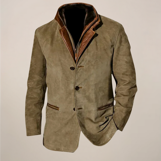 Herren-Blazer im Vintage-Stil – Mantel in Wildlederoptik mit Kontrastkragen und Reißverschluss