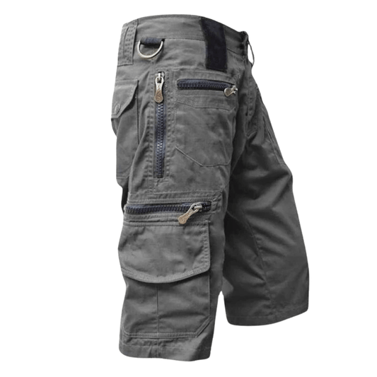 Herren-Cargoshorts aus Baumwolle mit Reißverschlusstaschen und elastischem Bund