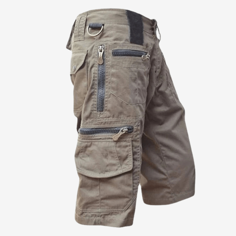 Herren-Cargoshorts aus Baumwolle mit Reißverschlusstaschen und elastischem Bund