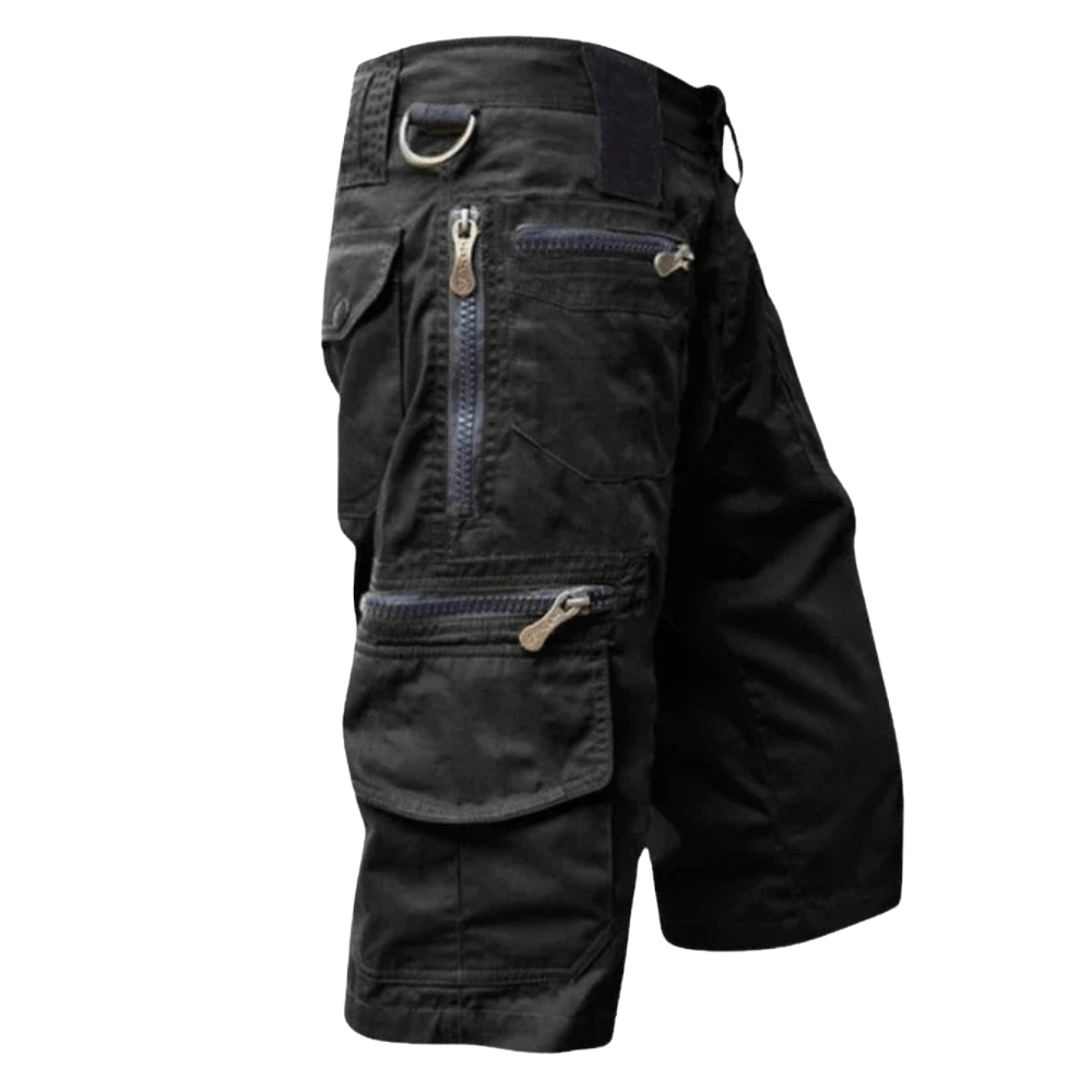 Herren-Cargoshorts aus Baumwolle mit Reißverschlusstaschen und elastischem Bund