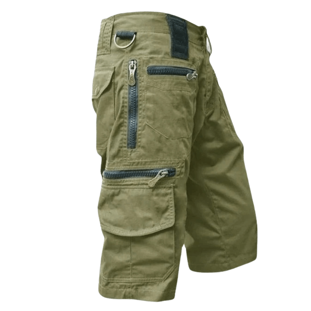 Herren-Cargoshorts aus Baumwolle mit Reißverschlusstaschen und elastischem Bund