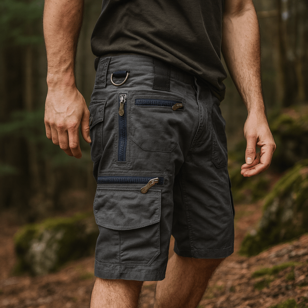 Herren-Cargoshorts aus Baumwolle mit Reißverschlusstaschen und elastischem Bund