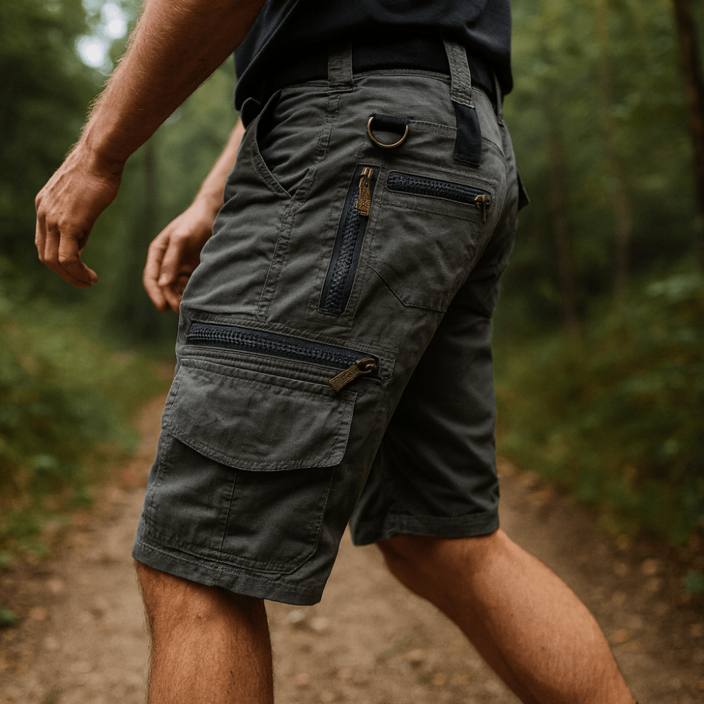 Herren-Cargoshorts aus Baumwolle mit Reißverschlusstaschen und elastischem Bund