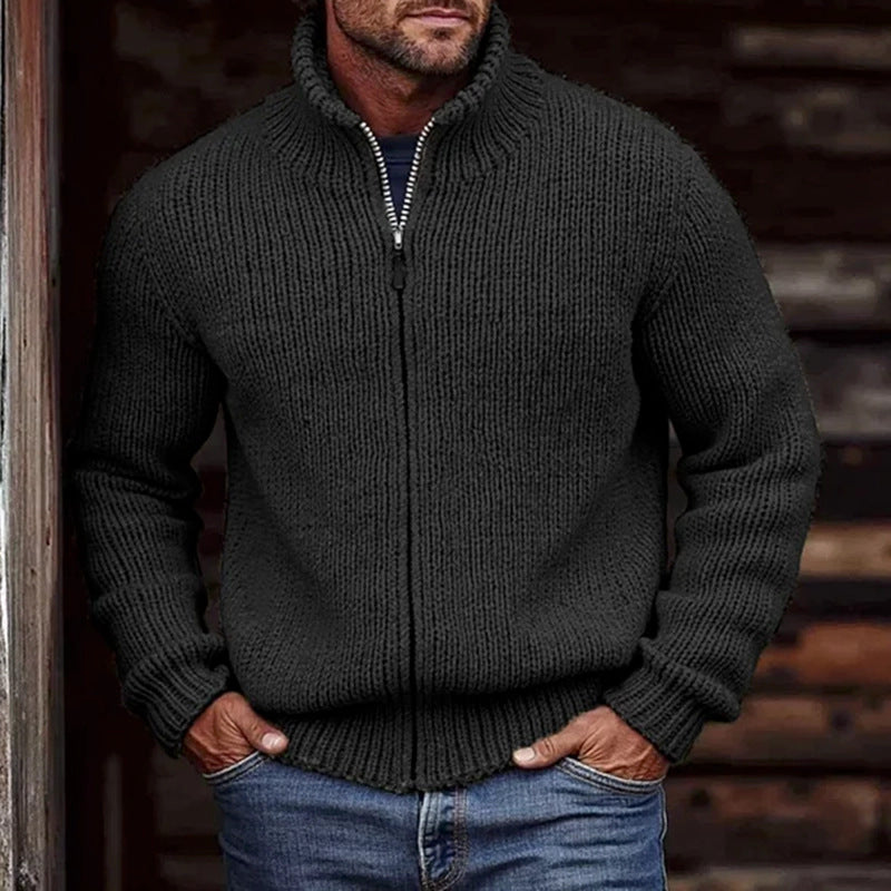 Herren-Grobstrickjacke mit Stehkragen und durchgehendem Reißverschluss
