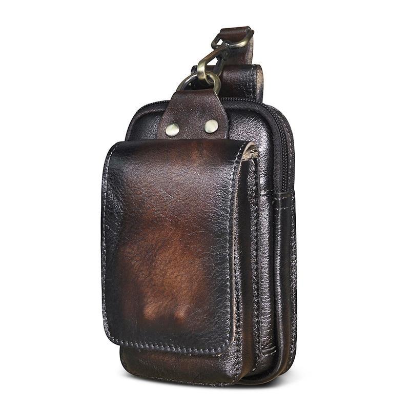 Herren-Gürteltasche aus echtem Leder mit Haken