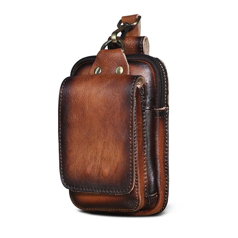 Herren-Gürteltasche aus echtem Leder mit Haken