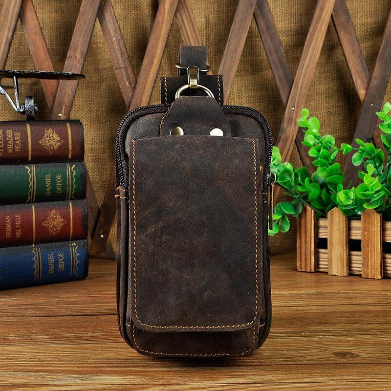 Herren-Gürteltasche aus echtem Leder mit Haken