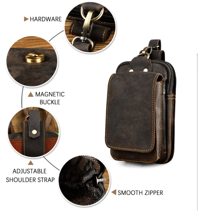 Herren-Gürteltasche aus echtem Leder mit Haken