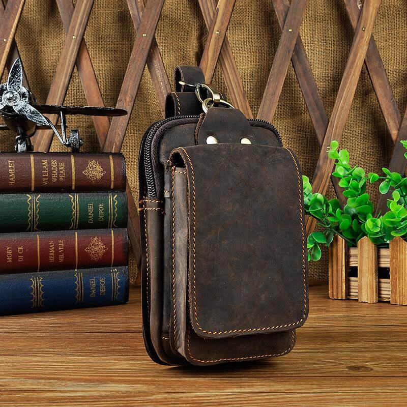 Herren-Gürteltasche aus echtem Leder mit Haken