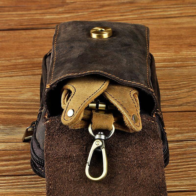 Herren-Gürteltasche aus echtem Leder mit Haken