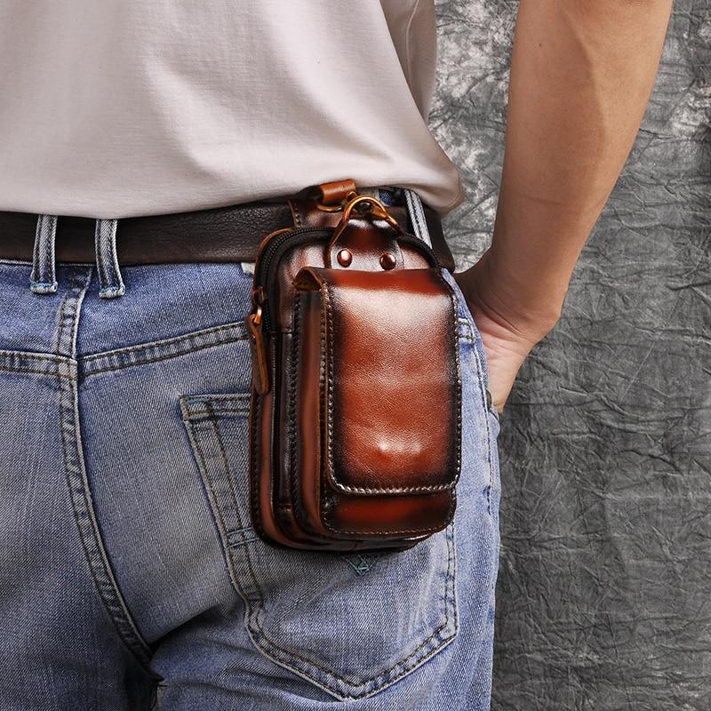 Herren-Gürteltasche aus echtem Leder mit Haken