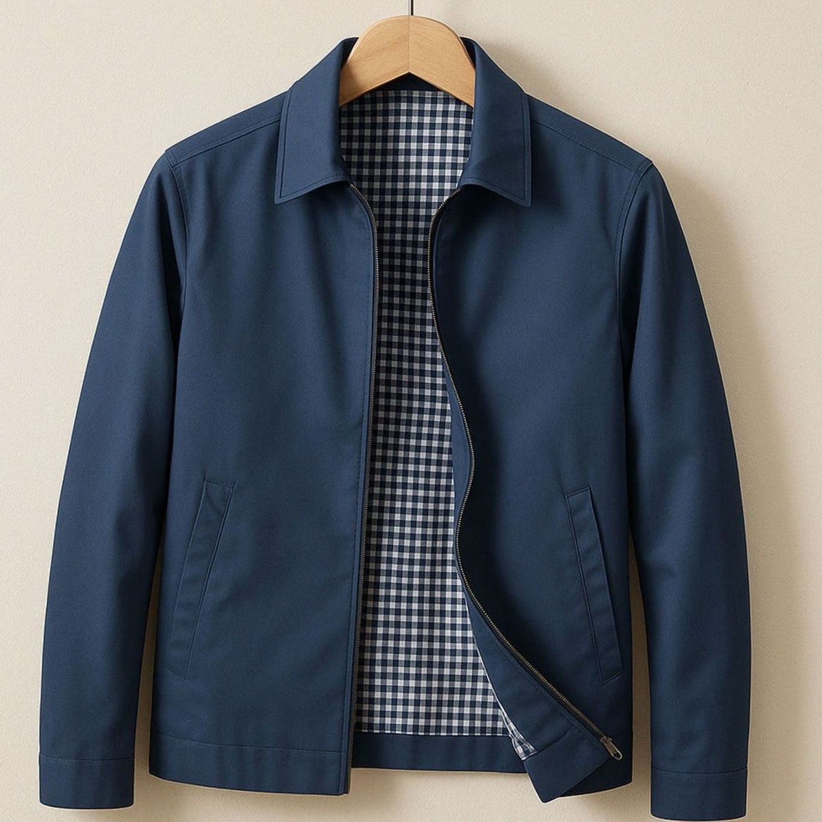 Herren-Harrington-Bomberjacke mit Karofutter und Hemdkragen
