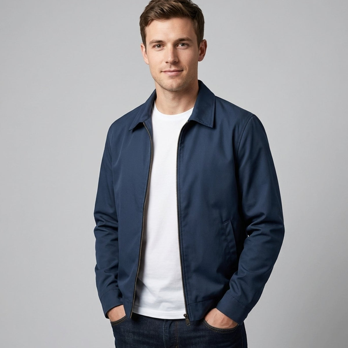Herren-Harrington-Bomberjacke mit Karofutter und Hemdkragen