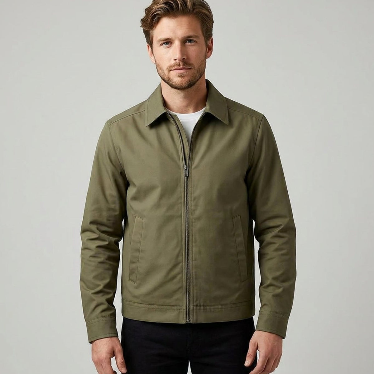 Herren-Harrington-Bomberjacke mit Karofutter und Hemdkragen