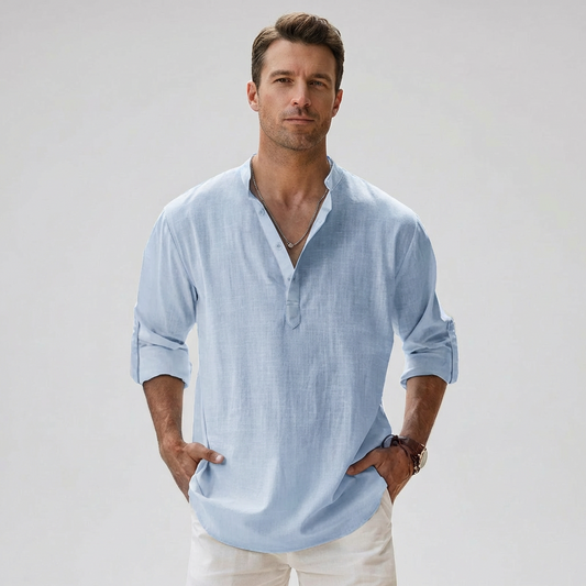 Herren-Henley-Hemd mit Knopfleiste am Kragen