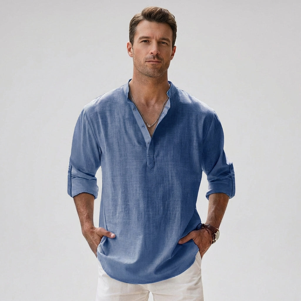 Herren-Henley-Hemd mit Knopfleiste am Kragen