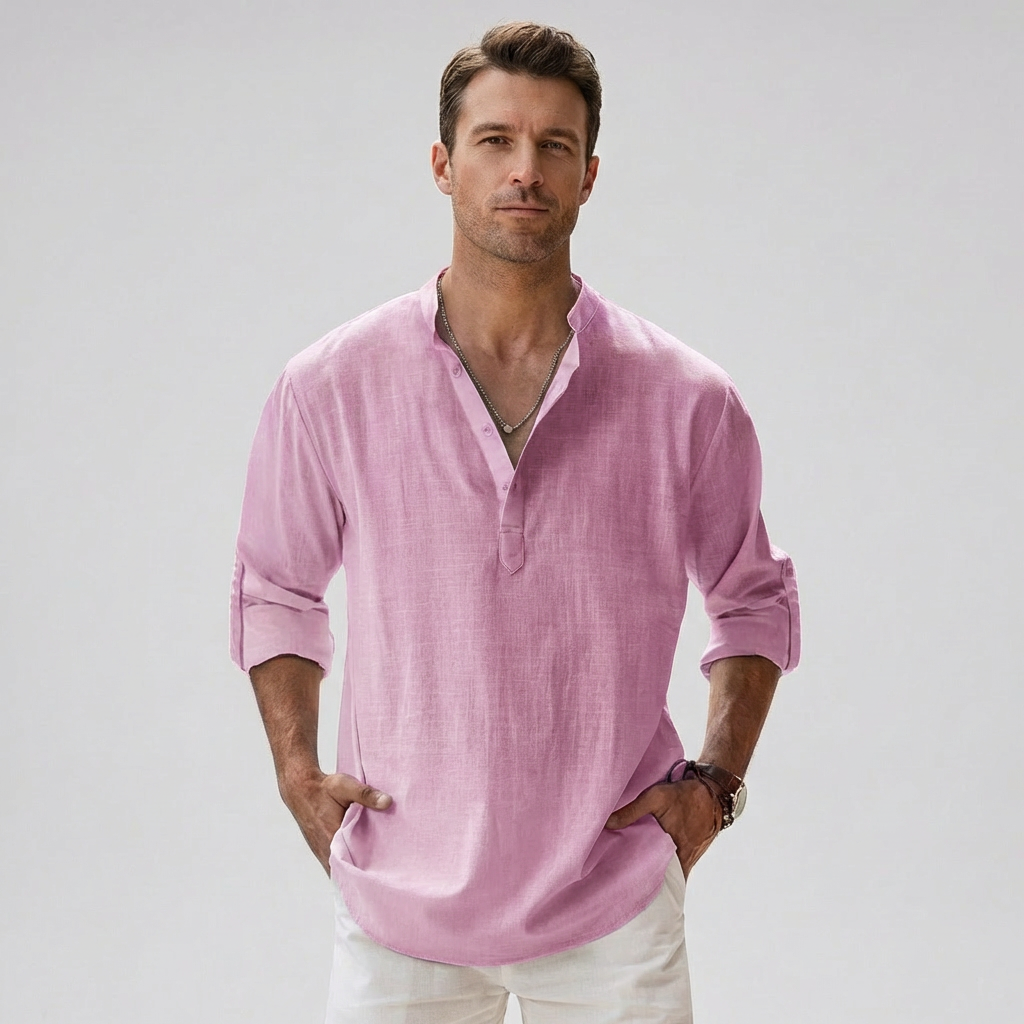 Herren-Henley-Hemd mit Knopfleiste am Kragen