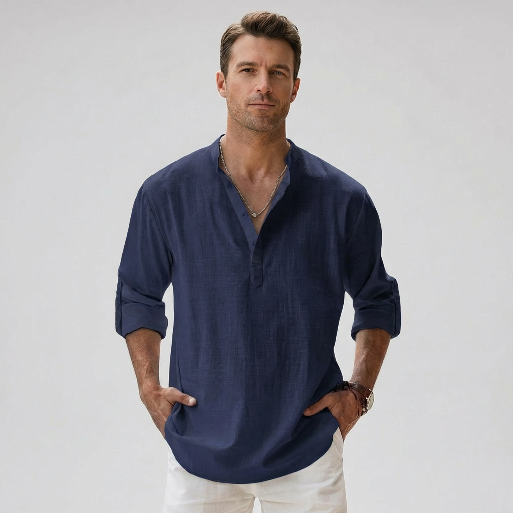 Herren-Henley-Hemd mit Knopfleiste am Kragen