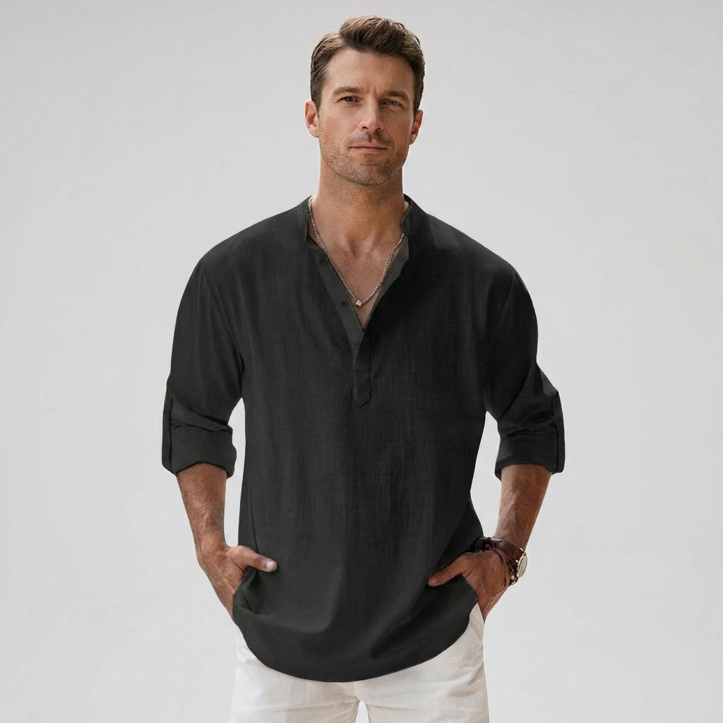 Herren-Henley-Hemd mit Knopfleiste am Kragen