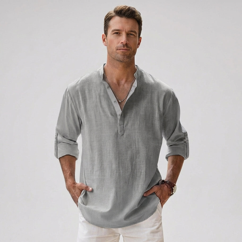 Herren-Henley-Hemd mit Knopfleiste am Kragen