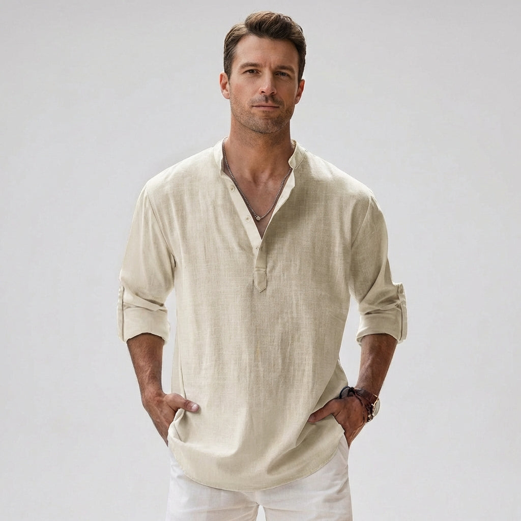 Herren-Henley-Hemd mit Knopfleiste am Kragen