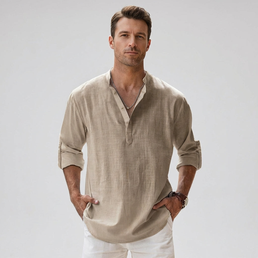 Herren-Henley-Hemd mit Knopfleiste am Kragen