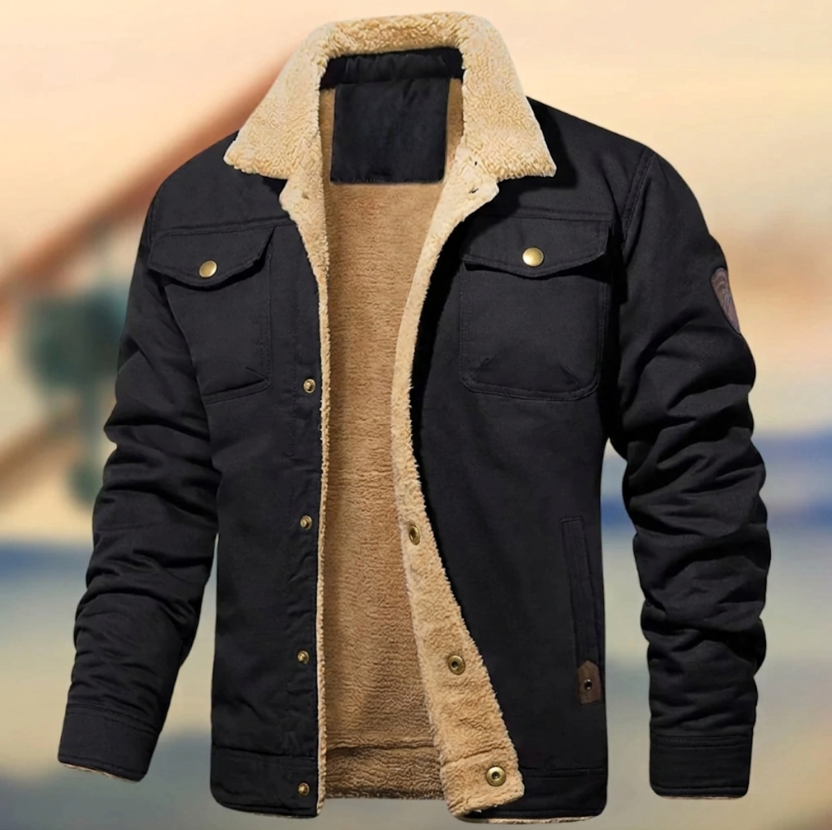 Herren-Jacke mit Knöpfen und Sherpa-Kragen